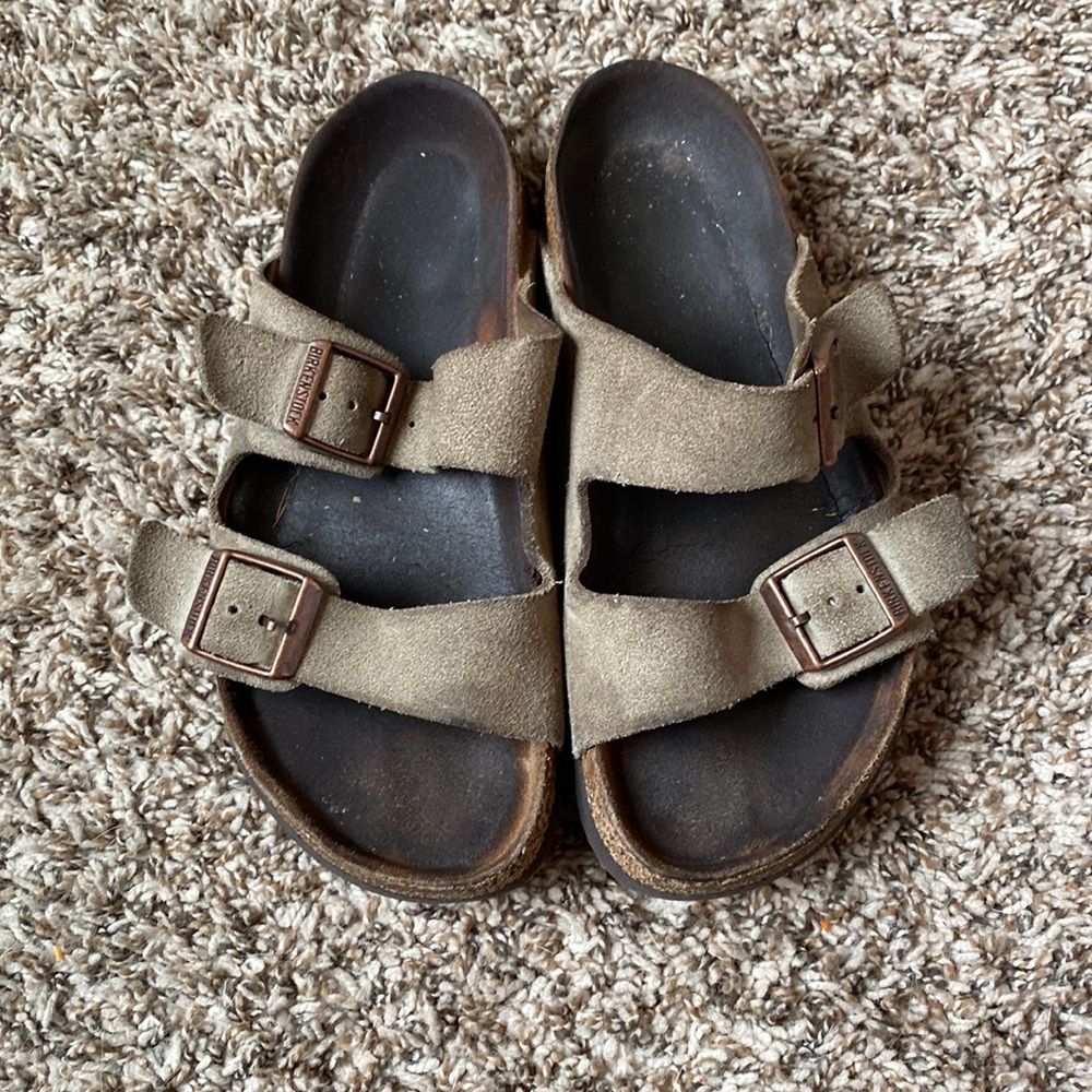 Suede tan Birkenstocks.